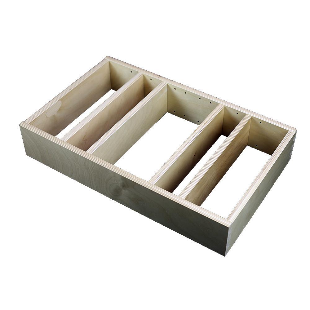 1 Section Adjustable Divider (up to 6 cubicles) organizer insert. Interior Drawer Dimension Range: Width 24 1/16" to 36", Depth 8" to 21", Height 2" to 6".