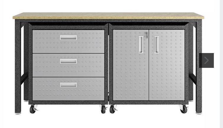 Manhattan Comfort Fortress 3 Piece Set and Worktable 3.0