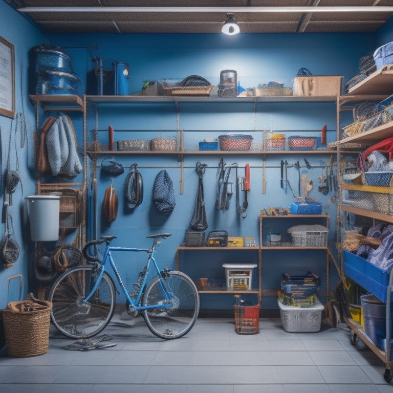 A cluttered garage with scattered tools, bicycles, and storage bins, contrasted with a tidy, organized space featuring stackable shelves, labeled baskets, and a pegboard with hanging accessories.