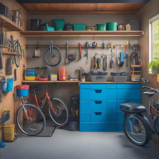 A cluttered garage with scattered tools, bikes, and storage bins, transformed into a organized space with installed shelves, labeled bins, and a pegboard with neatly hung tools and accessories.