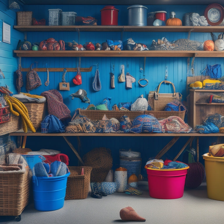 A cluttered garage with seasonal items scattered throughout, contrasted with a dedicated zone featuring labeled bins, hooks, and a pegboard, showcasing organized winter gear, summer toys, and autumn decorations.