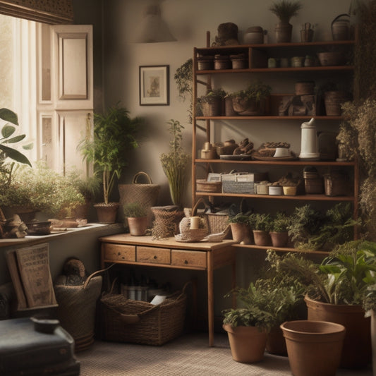 A cluttered room with a vacant, dusty corner, surrounded by scattered items, contrasted with a tidy, organized corner featuring a compact shelving unit, baskets, and a potted plant.