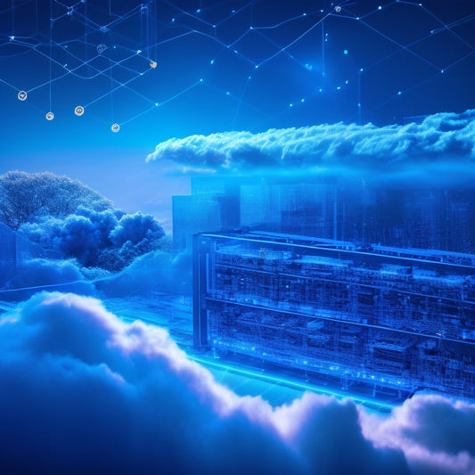 A stylized illustration of interconnected gears, circuits, and clouds, with glowing blue lines and nodes, surrounded by subtle hints of folders and files, conveying scalability and seamless data flow.