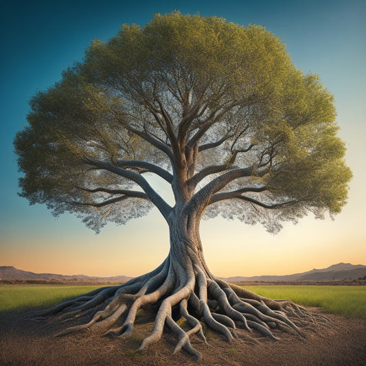 A stylized, abstract representation of a tree with strong, interconnected roots and branches, symbolizing a resilient and thriving organizational culture, set against a bright, sunny background.