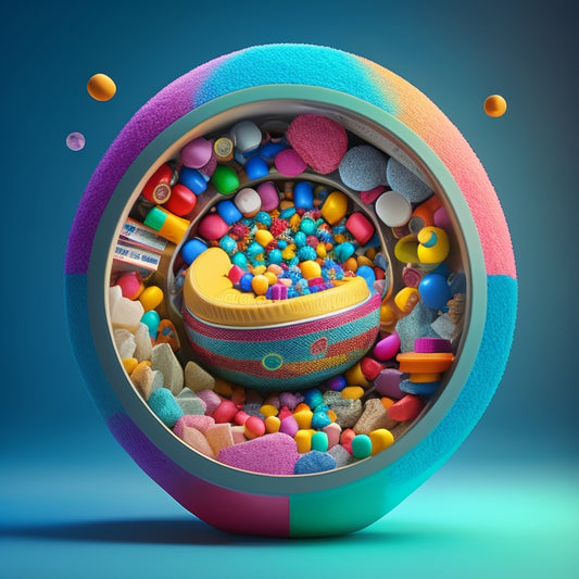 A whimsical illustration of a pill organizer bursting open, releasing vibrant, swirling ideas and colorful mind maps that fill the surrounding space, symbolizing creativity and innovation.
