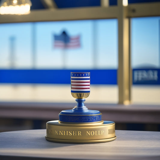A golden trophy or award with a miniature Fisher Barns logo on its pedestal, set against a background of a rising graph or chart with ascending lines and arrows, surrounded by subtle American flags.