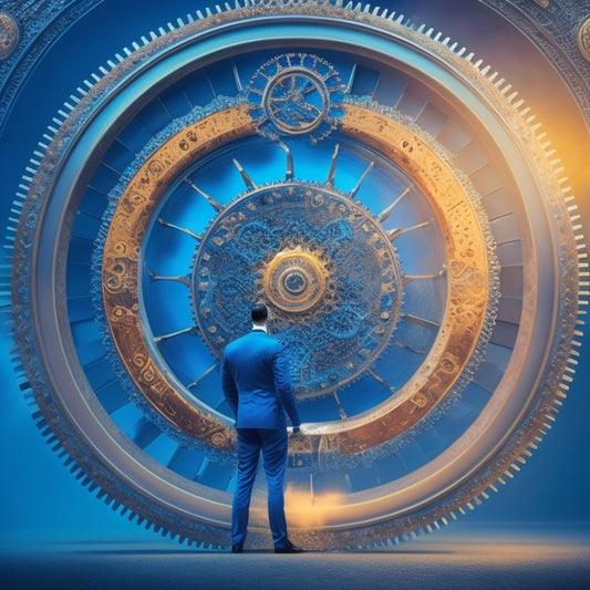 A stylized illustration of a person standing at the center of multiple interconnected gears, with each gear representing a different project, spinning harmoniously in sync.