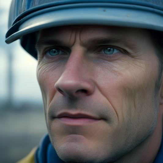 A close-up of a person, resembling Steve Kuscsik, wearing a serious expression, peering through a partially open gate, with a blurred background of a industrial or construction site.