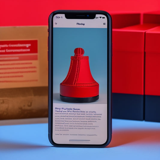 A darkened iPhone screen displaying a fake eBay listing with a too-good-to-be-true price and a low-resolution product image, surrounded by red flags and warning symbols.