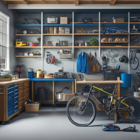A cluttered garage with scattered tools, bicycles, and storage bins, transformed into an organized space with labeled baskets, a pegboard, and a sleek workbench, with a single, gleaming sports car in the center.