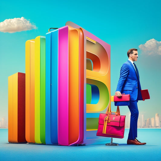 A colorful, stylized illustration of a businessperson standing in front of a giant alphabet, with each letter transforming into a relevant business concept, such as a briefcase for "B" and a chart for "C".