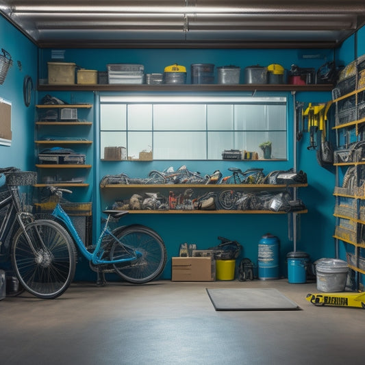 A cluttered garage with tools scattered on the floor, bicycles leaning against walls, and boxes stacked haphazardly, contrasted with a sleek, organized garage featuring labeled bins, a pegboard, and a shiny, empty floor.