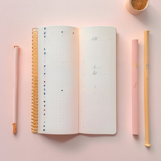 A minimalist, pastel-colored bullet journal monthly spread with a mix of simple icons (stars, dots, dashes) and elegant, cursive doodles on a soft, creamy background.