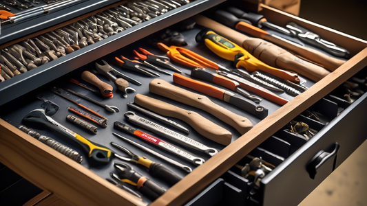 Create an image of a meticulously organized tool chest with labels on each drawer and specialized compartments for various tools including wrenches, screwdrivers, pliers, and more. The tools should be neatly arranged, making it easy to quickly locate