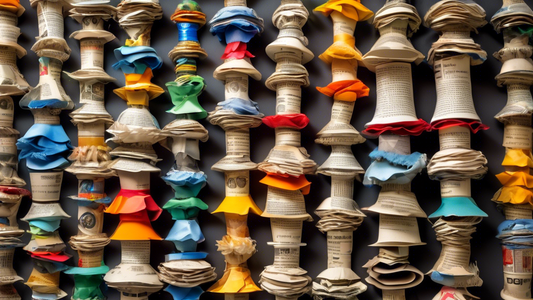 Create an image of a diverse collection of upcycled art pieces, each uniquely crafted from repurposed materials such as old newspapers, plastic bottles, and scrap fabric. Showcase the creativity and beauty that comes from transforming discarded items