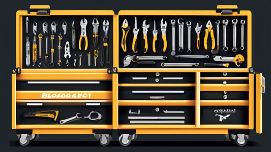 Create an image of a heavy-duty tool chest specifically designed for contractors, featuring multiple spacious compartments, sturdy construction, and convenient organization features such as drawers, trays, and hooks. Display a variety of tools inside