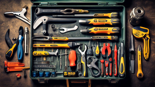 Create an image of a beautifully organized and complete tool set, showcasing a variety of essential tools for DIY enthusiasts such as hammers, screwdrivers, wrenches, measuring tape, and pliers neatly arranged in a sturdy and labeled toolbox. The ima