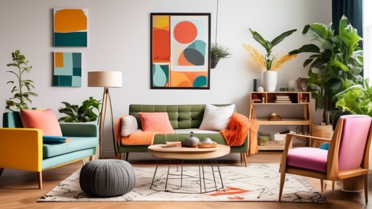Create an image of a modern, stylish living room featuring upcycled furniture and decor items. Show how upcycled pieces can add character and uniqueness to a space while promoting sustainability and environmental consciousness in home decorating.