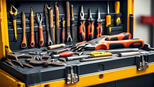 Create an image of a heavy-duty tool chest filled with various tools such as wrenches, hammers, screwdrivers, pliers, and drills. The tools should be neatly organized and easily accessible, showcasing the importance of proper storage and organization