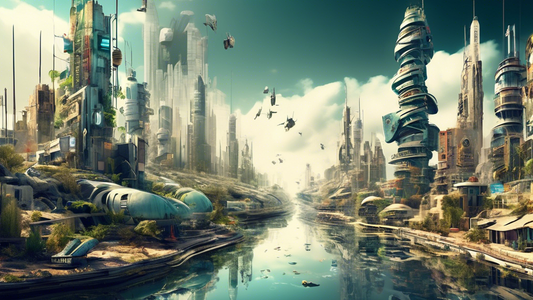 Create an imaginative and futuristic sci-fi cityscape made entirely out of upcycled materials, showcasing innovative solutions to environmental challenges. The city should be bustling with activity and embody the concept of pushing creative limits th