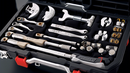 Create an image of a well-organized and comprehensive tool set specifically designed for automotive DIY projects, showcasing a variety of high-quality tools such as wrenches, screwdrivers, pliers, sockets, and a socket wrench set neatly arranged in a