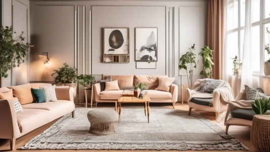 Create an image of a spacious and stylish living room that has been transformed using budget-friendly upcycling hacks. Show how old furniture has been repurposed or revamped, and how simple DIY decor ideas have been implemented to give the room a fre