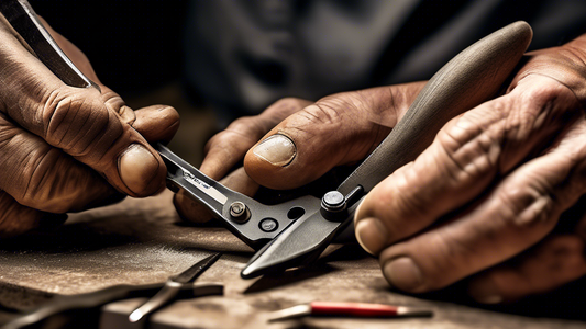 Create an image of a craftsman's hands meticulously working with a variety of precision hand tools, showcasing attention to detail and skill in craftsmanship. The image should feature tools such as a caliper, a precision knife, and a pair of tweezers