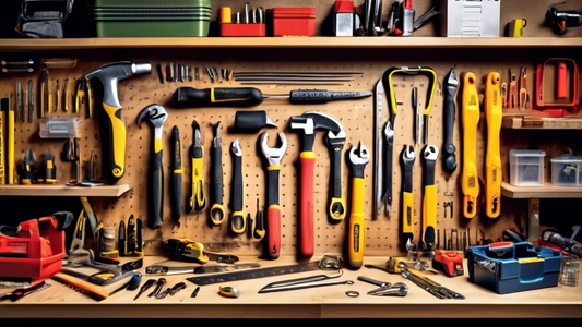 Create an image of a neatly organized toolbox filled with essential tools such as a hammer, screwdriver, tape measure, pliers, wrench, and level, placed on a workbench in a garage setting. Each tool should be easily identifiable and reflective of a w