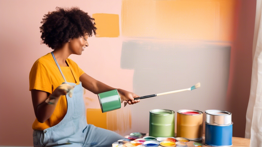 Create an image of a person using a paint roller to paint a small accent wall in a living room, with a stack of colorful paint cans and a paintbrush nearby. The room should be well-lit and comfortable, showcasing a cozy and inviting atmosphere. The i
