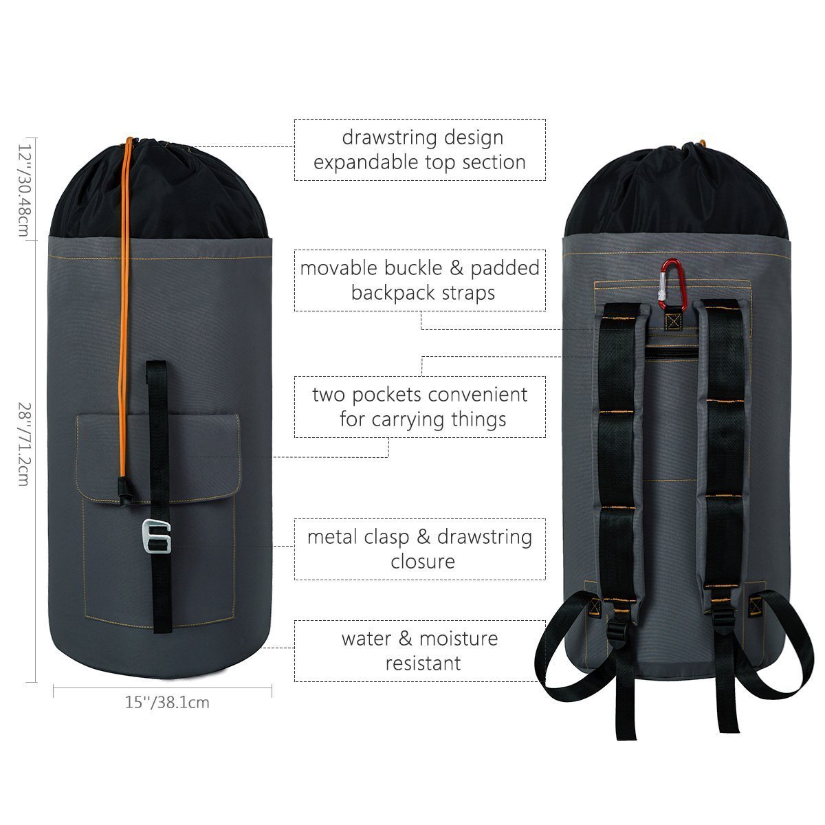 Budget friendly wowlive extra large laundry bag laundry backpack hanging laundry hamper adjustable shoulder straps camping bag waterproof durable travel collage apartment dorm sports dark grey